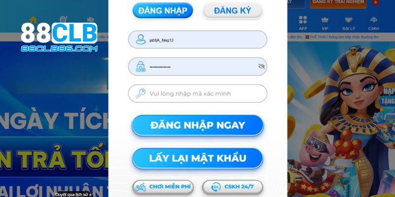 Chính xác thông tin tài khoản và mã xác minh để đăng nhập 88 clb